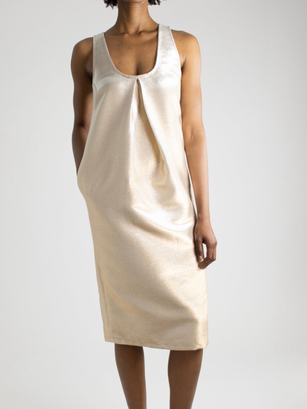 Metallic Gold Sleeveless Midi Dress
